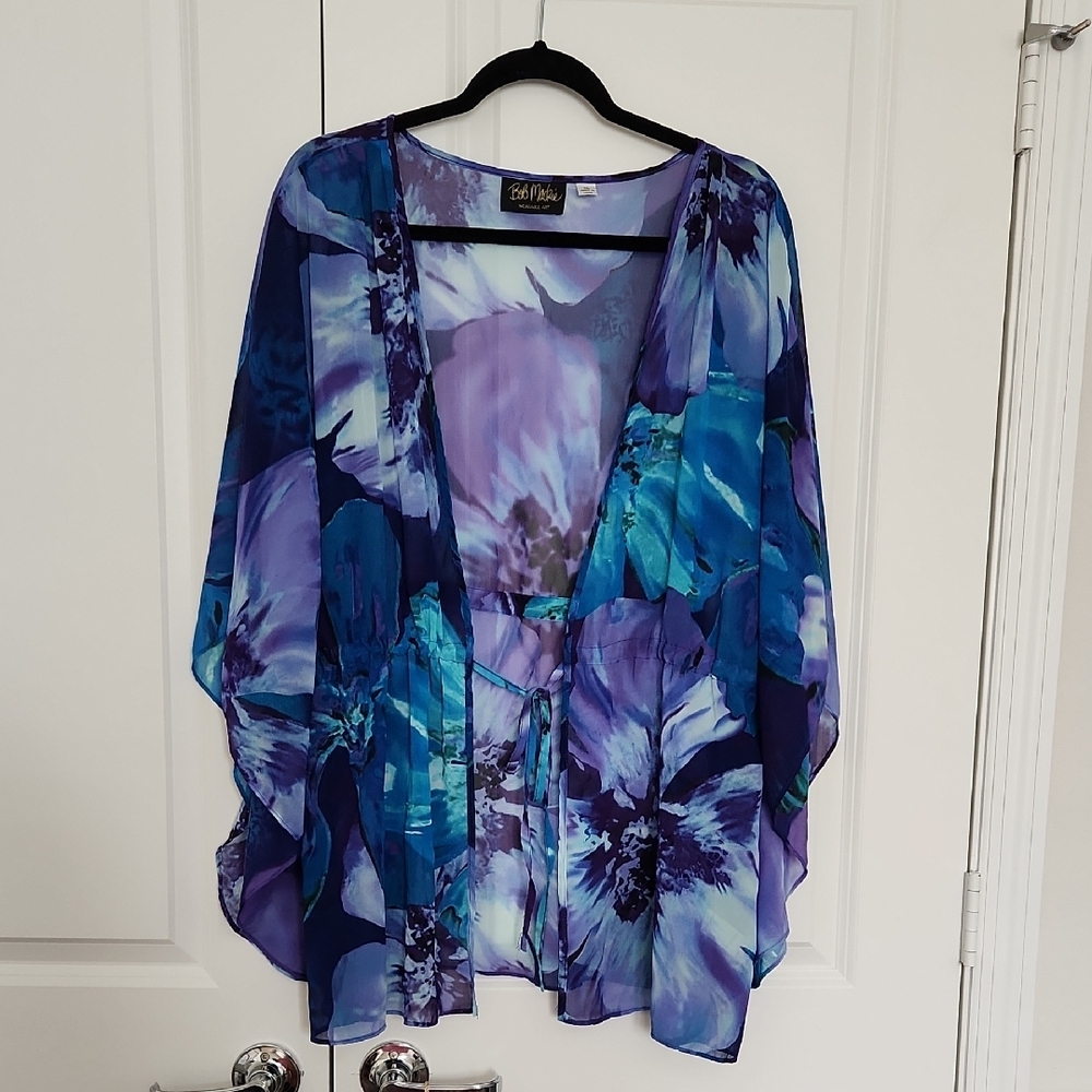 Bob Mackie Tie Front Blouse Blue and Purple